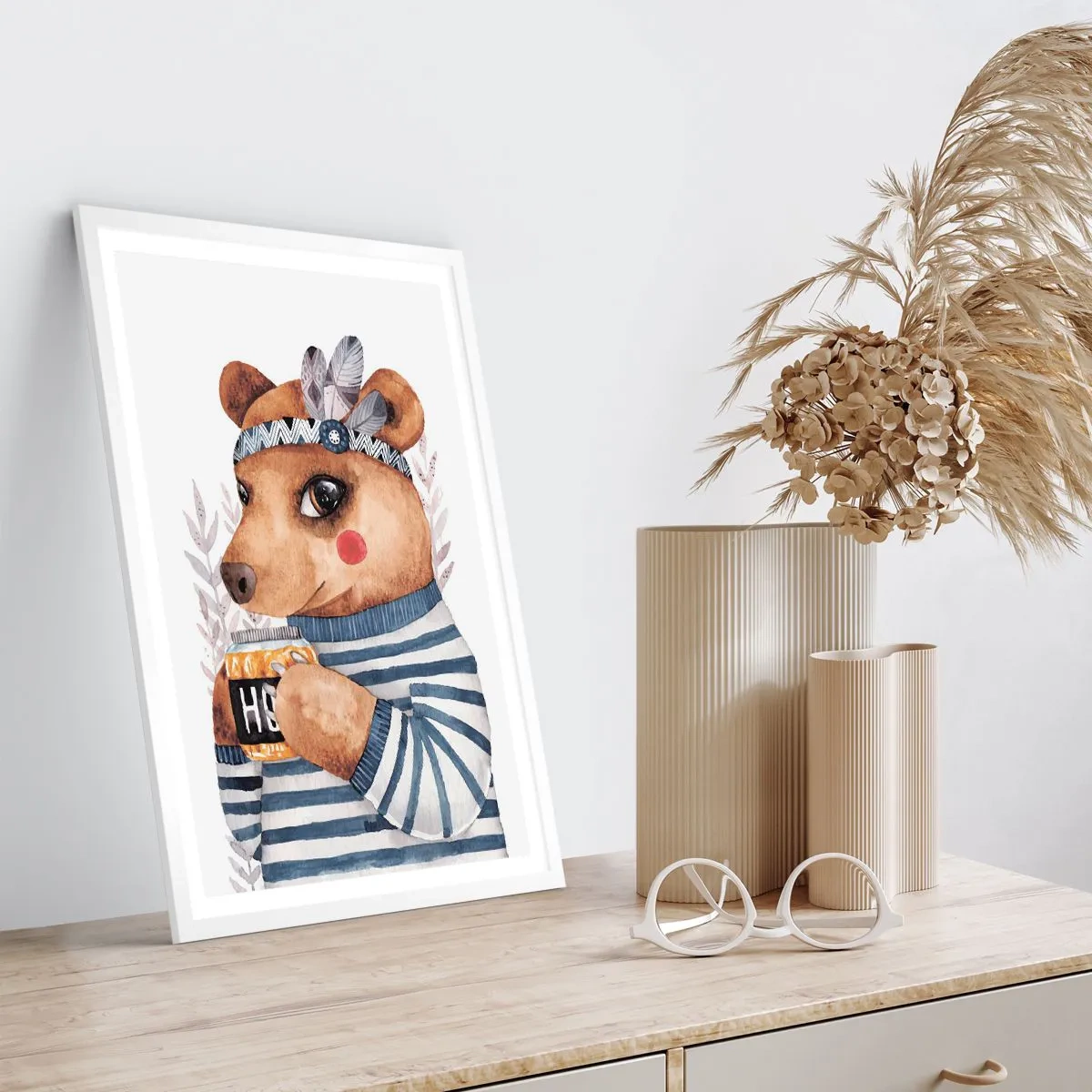 Póster en marco blanco - Dulce oso - 30x40 cm