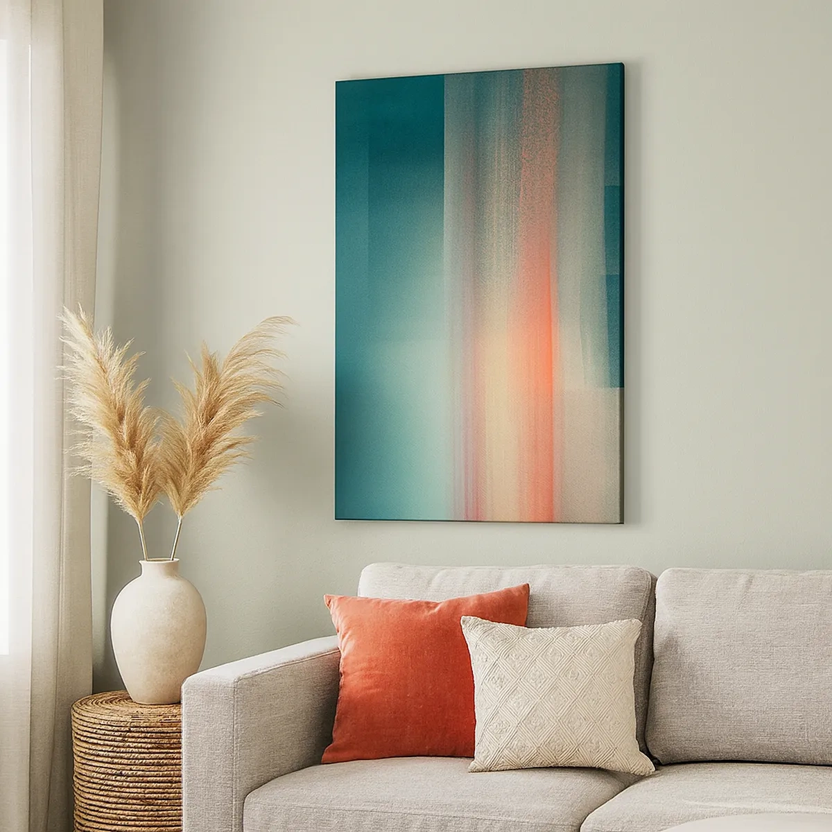 Cuadro sobre lienzo - Impresión de Imagen - Una puesta de sol en tonos pastel sobre un horizonte tranquilo. - 50x70cm - Abstracción: ondas de luz - Decoración de pared moderna para salón y dormitorio ARTTOR