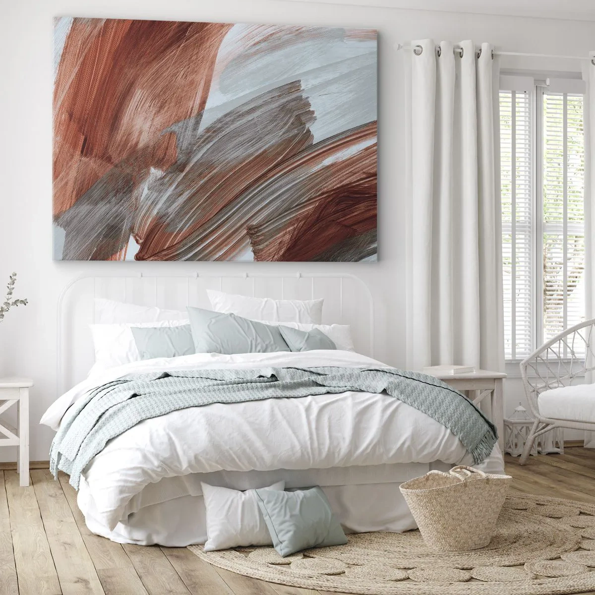 Cuadro sobre lienzo - Impresión de Imagen - Pinceladas abstractas en tonos cobre y gris. - 100x70cm - Abstracción otoñal y ventosa - Decoración de pared moderna para salón y dormitorio ARTTOR