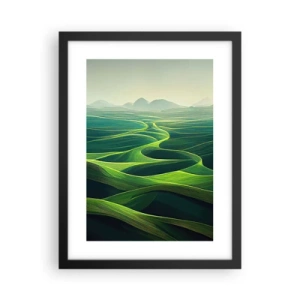 Póster en marco negro - Valles en tonos verdes - 30x40 cm