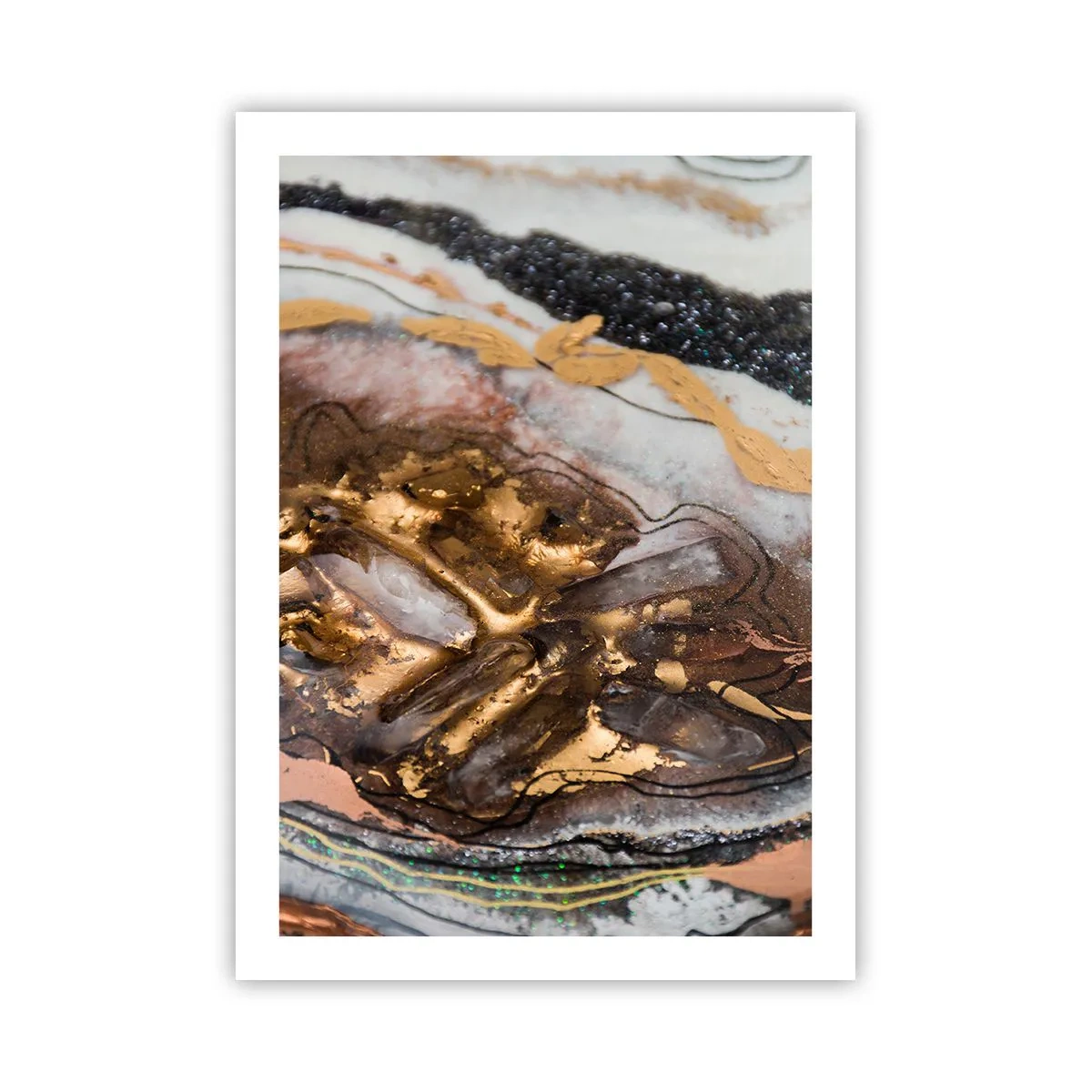 Póster - Un patrón abstracto en tonos dorados, negros y blancos, inspirado en la naturaleza. - 50x70cm - Elemento de la tierra - Decoración de pared moderna para salón y dormitorio ARTTOR