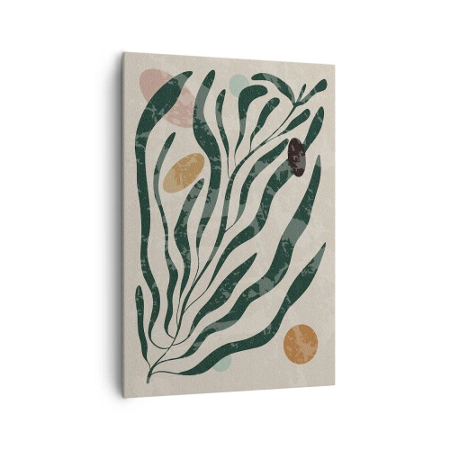 Cuadro sobre lienzo - Impresión de Imagen - Líneas y formas orgánicas en verde y beige. - 70x100cm - Entre verdes - Decoración de pared moderna para salón y dormitorio ARTTOR
