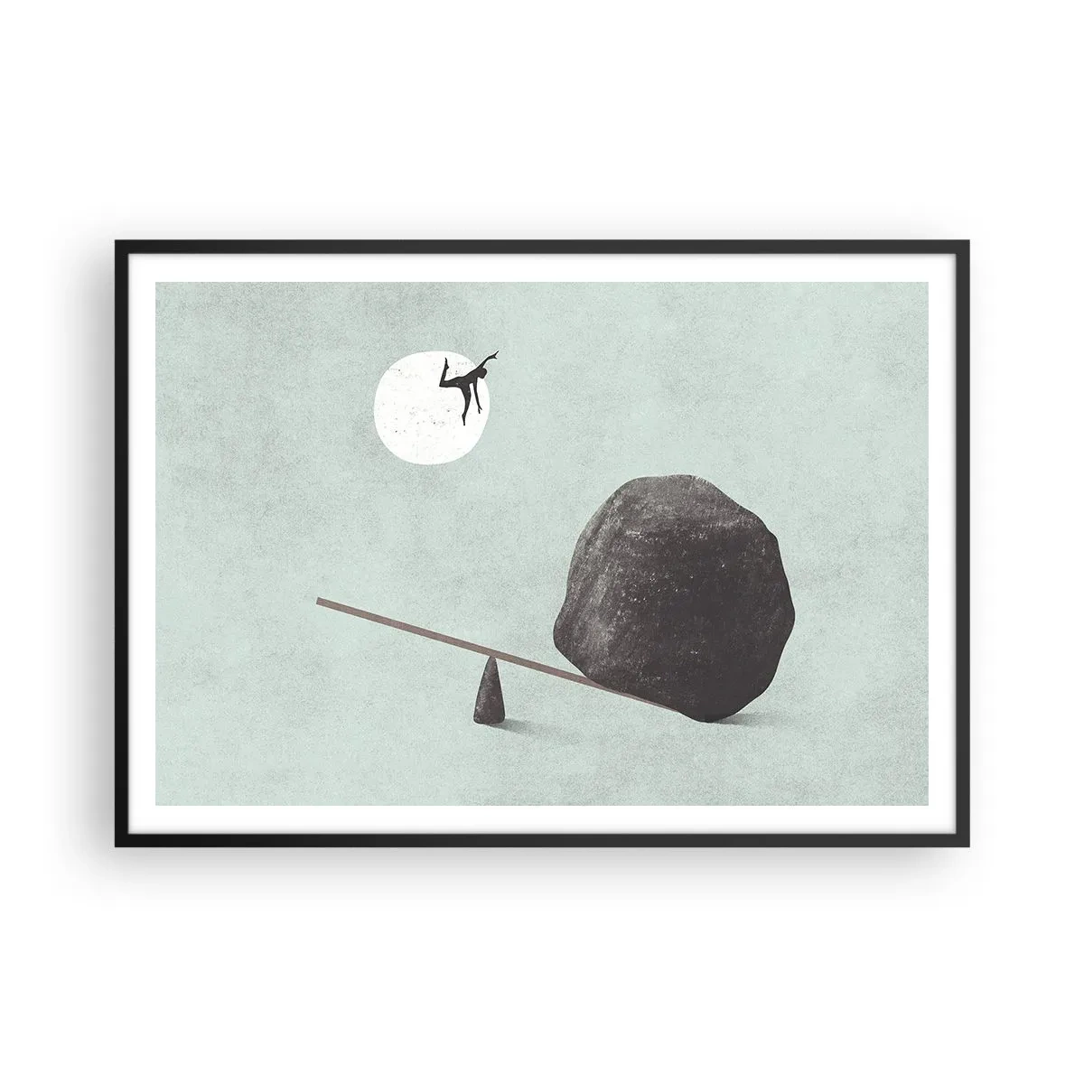 Póster en marco negro - Una escena simbólica con una figura y un equilibrio contra un cielo brillante. - 100x70cm - Un sueño hecho realidad - Decoración de pared moderna para salón y dormitorio ARTTOR