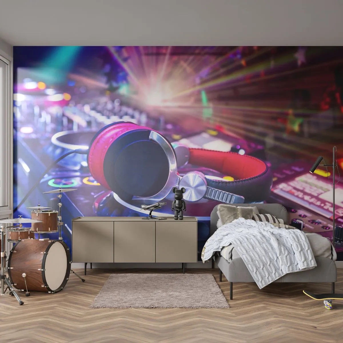 Fotomural Premium Canvas - Empieza la fiesta - Música, Estudio de música, Auriculares - 250x175 cm