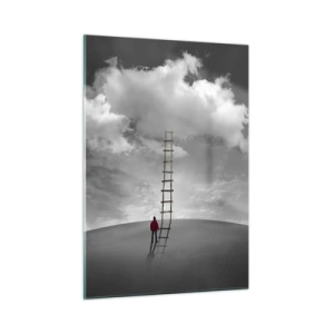 Cuadro sobre vidrio - Impresiones sobre Vidrio - Una persona mira una escalera que conduce a una nube. - 50x70cm - Todo es posible - Decoración de pared moderna para salón y dormitorio ARTTOR