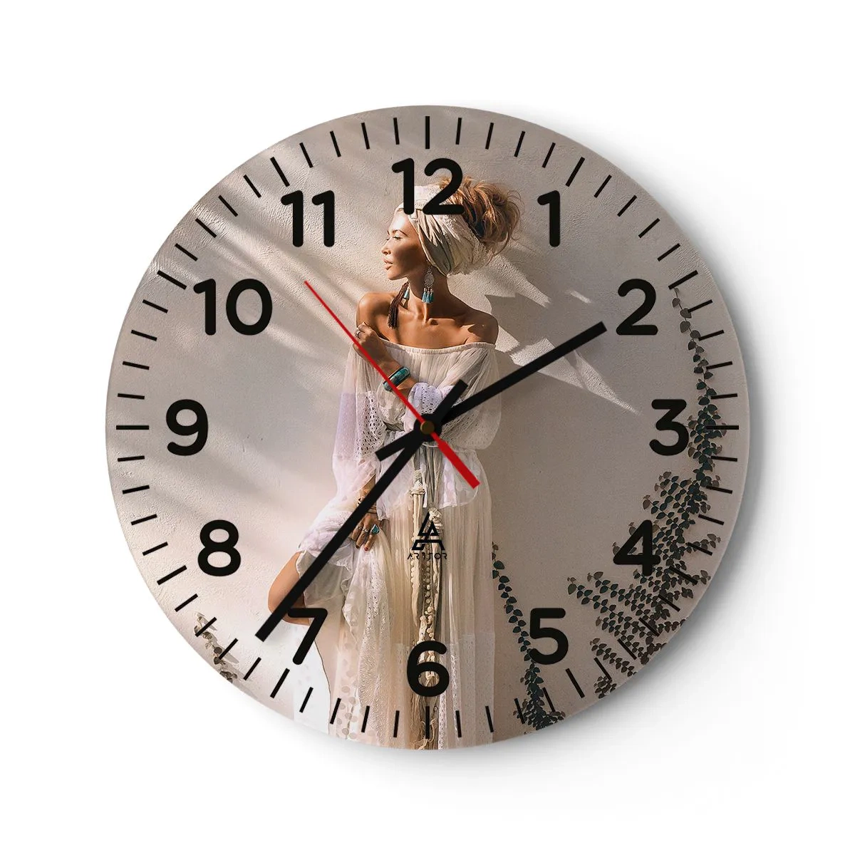 Reloj de pared - Reloj de vidrio - El sol y la joven - 40x40 cm
