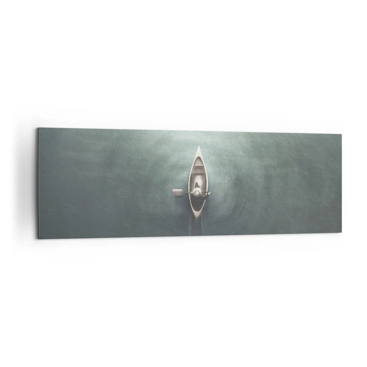Cuadro sobre lienzo - Impresión de Imagen - Un barco solitario en aguas tranquilas en un entorno minimalista. - 160x50cm - A través de un lago iluminado por la luna - Decoración de pared moderna para salón y dormitorio ARTTOR