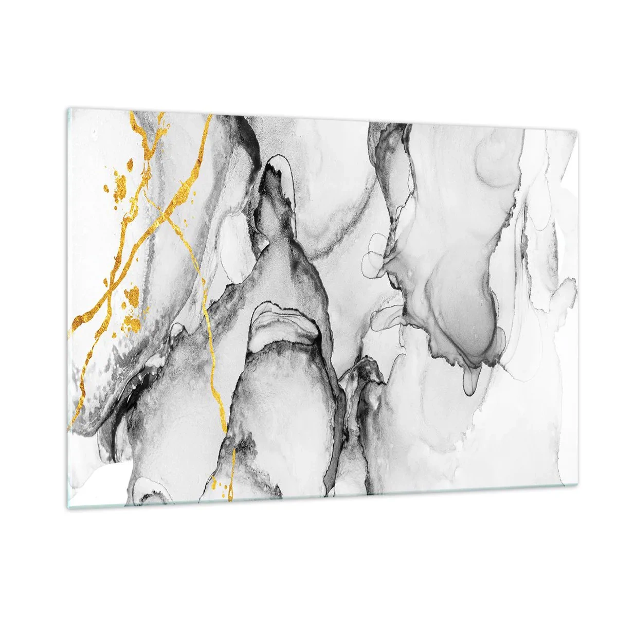 Cuadro sobre vidrio - Impresiones sobre Vidrio - Composición abstracta en blanco y negro con acento dorado. - 120x80cm - Composición con motivo de oro - Decoración de pared moderna para salón y dormitorio ARTTOR