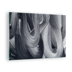Cuadro sobre vidrio - Impresiones sobre Vidrio - Pinceladas abstractas en tonos negros y grises - 70x50cm - La fluidez de la realidad - Decoración de pared moderna para salón y dormitorio ARTTOR