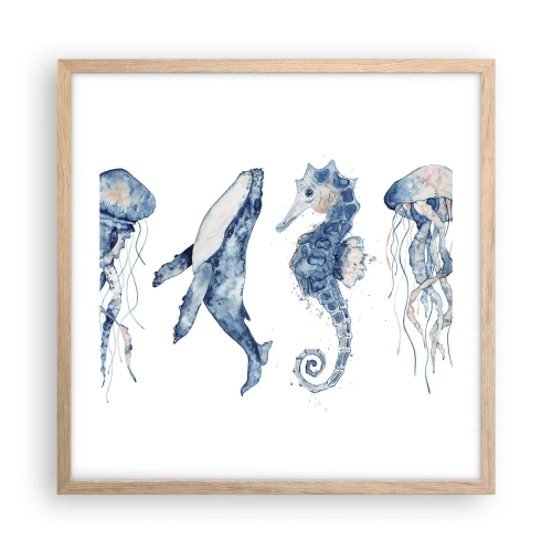 Póster en marco roble claro - Fauna marina - 50x50 cm