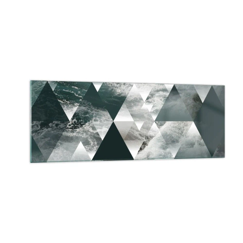 Cuadro sobre vidrio - Impresiones sobre Vidrio - Patrón geométrico con motivo de ondas en tonos verdes. - 140x50cm - Una perspectiva de cristal - Decoración de pared moderna para salón y dormitorio ARTTOR