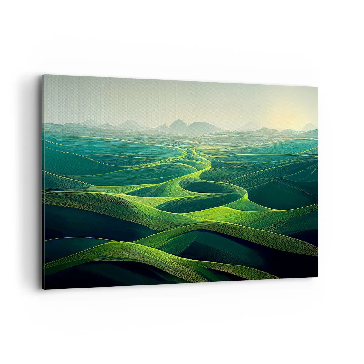 Cuadro sobre lienzo - Impresión de Imagen - Colinas verdes con senderos ondulados - 100x70cm - Valles en tonos verdes - Decoración de pared moderna para salón y dormitorio ARTTOR