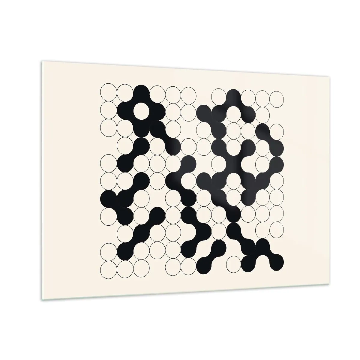 Cuadro sobre vidrio - Impresiones sobre Vidrio - Un mosaico gráfico en blanco y negro compuesto por puntos conectados. - 100x70cm - Juego chino - una variación - Decoración de pared moderna para salón y dormitorio ARTTOR