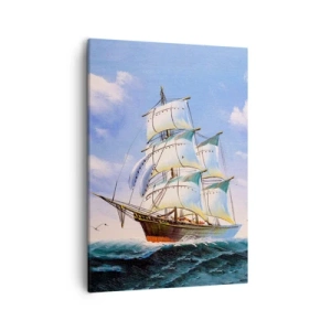 Cuadro sobre lienzo - Impresión de Imagen - Un velero en mar abierto bajo un cielo azul. - 50x70cm - Orgulloso con el viento - Decoración de pared moderna para salón y dormitorio ARTTOR