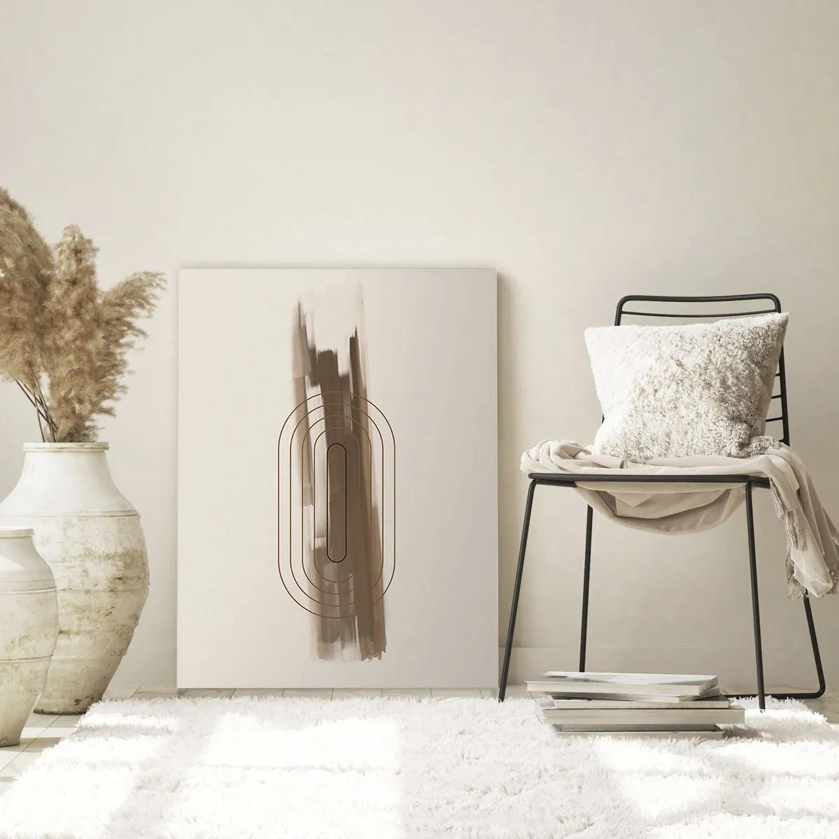 Cuadro sobre vidrio - Impresiones sobre Vidrio - Abstracción en tonos marrones con un patrón minimalista. - 50x70cm - Un soplo de gris - Decoración de pared moderna para salón y dormitorio ARTTOR