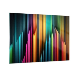 Cuadro sobre vidrio - Impresiones sobre Vidrio - Rayas verticales multicolores que recuerdan la luz y el movimiento. - 70x50cm - Órgano luminoso - Decoración de pared moderna para salón y dormitorio ARTTOR