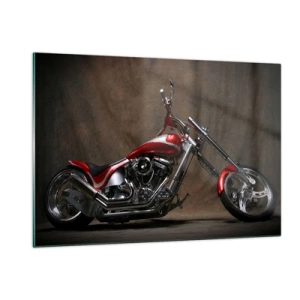 Cuadro sobre vidrio - Impresiones sobre Vidrio - Motocicleta roja personalizada sobre un fondo oscuro - 120x80cm - Belleza rojo-plateada - Decoración de pared moderna para salón y dormitorio ARTTOR