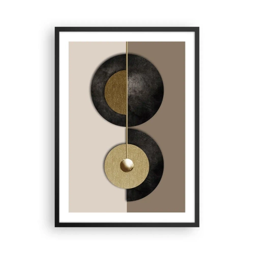 Póster en marco negro - Abstracción moderna con acentos geométricos dorados. - 50x70cm - Variaciones en torno a un círculo - Decoración de pared moderna para salón y dormitorio ARTTOR