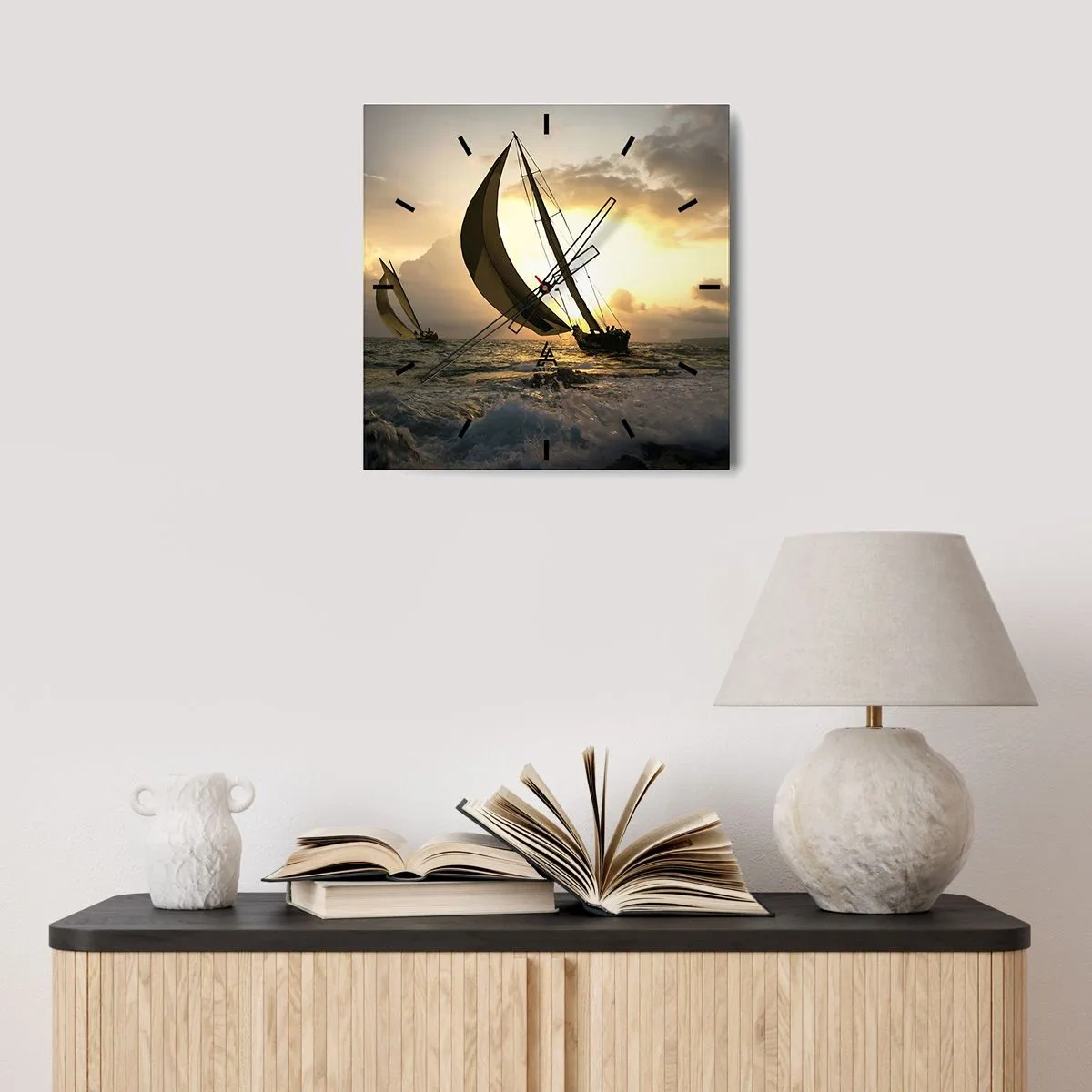 Reloj de pared - Reloj de vidrio - En contra y a favor del viento - 40x40 cm