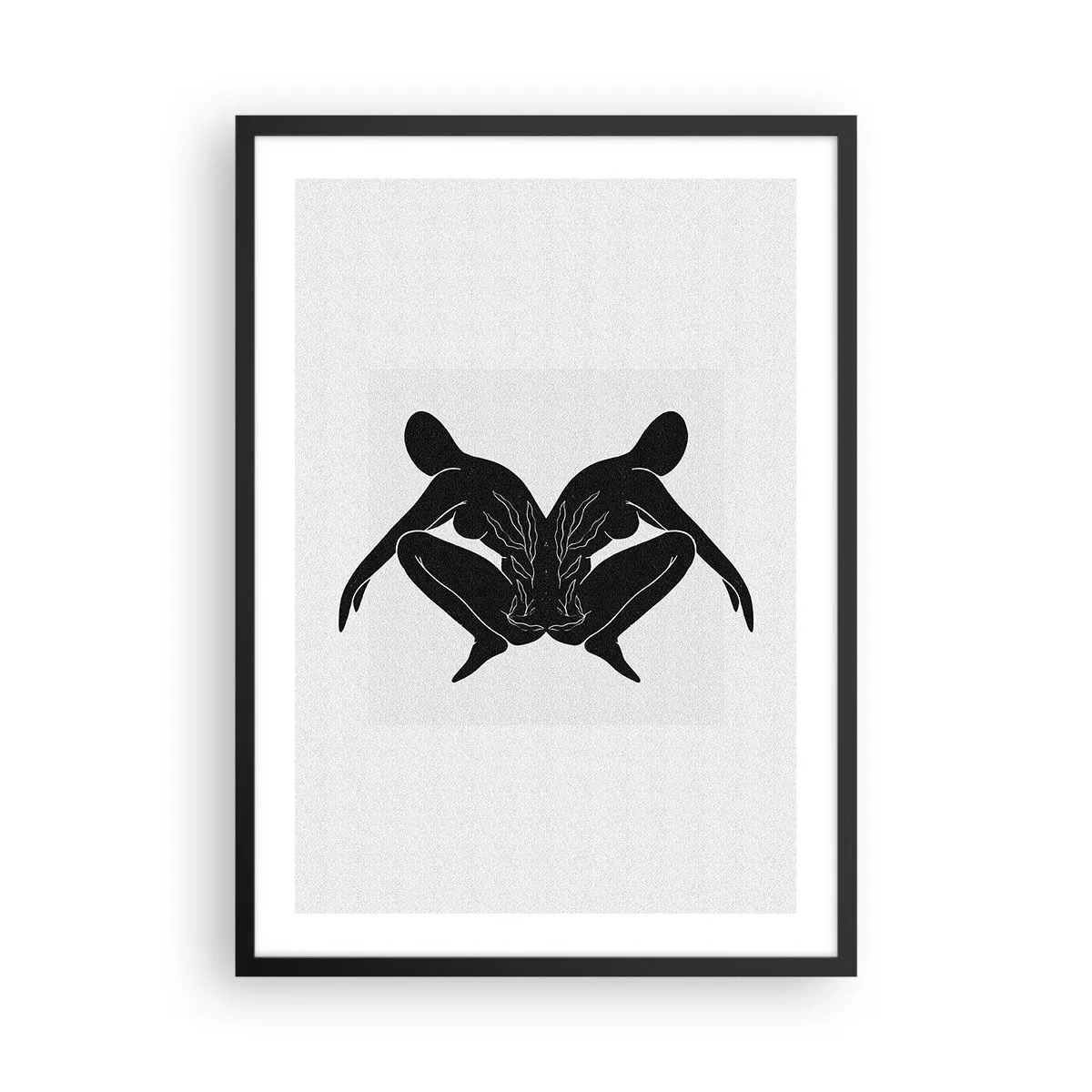 Póster en marco negro - Siluetas negras de figuras en una composición simétrica. - 50x70cm - Un alma compartida - Decoración de pared moderna para salón y dormitorio ARTTOR