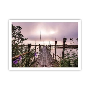 Póster - Puente de bambú sobre el agua al amanecer - 100x70cm - La tranquilidad de Asia - Decoración de pared moderna para salón y dormitorio ARTTOR