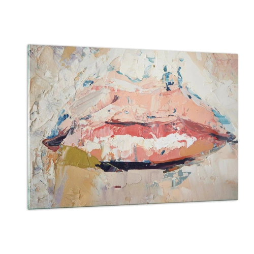 Cuadro sobre vidrio - Impresiones sobre Vidrio - Imagen abstracta de labios en una técnica de pintura expresiva. - 120x80cm - Despierta los sentidos - Decoración de pared moderna para salón y dormitorio ARTTOR