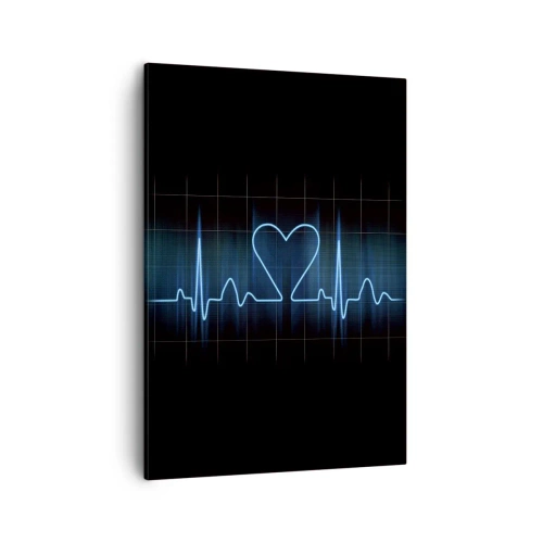 Cuadro sobre lienzo - Impresión de Imagen - Una línea salvavidas con un corazón sobre un fondo de monitoreo médico en tonos azules. - 50x70cm - El ritmo del corazón - Decoración de pared moderna para salón y dormitorio ARTTOR