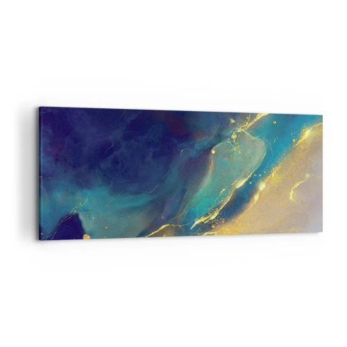 Cuadro sobre lienzo - Impresión de Imagen - Composición abstracta en tonos azules y dorados sobre lienzo. - 120x50cm - Inundación dorada - Decoración de pared moderna para salón y dormitorio ARTTOR