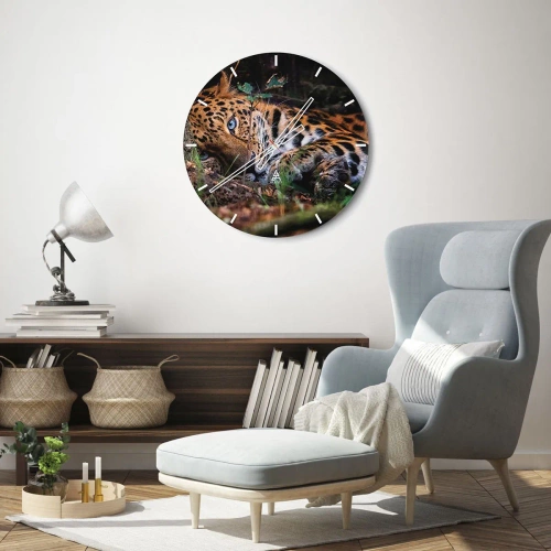 Reloj de pared - Reloj de vidrio - Un leopardo descansando en su entorno natural. - 30x30cm - Confía en mí - Decoración de pared moderna para salón, cocina y dormitorio ARTTOR