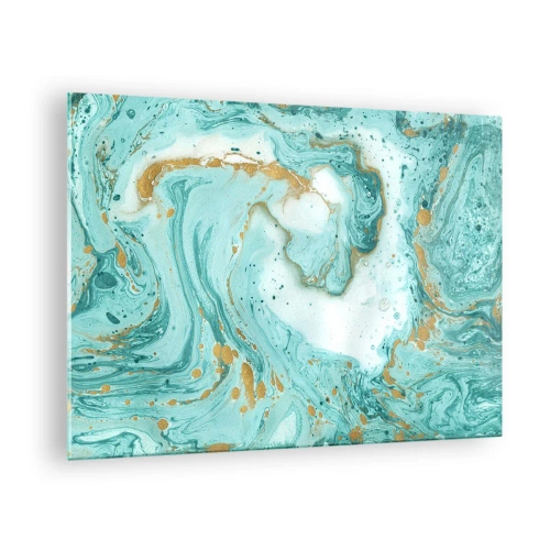 Cuadro sobre vidrio - Impresiones sobre Vidrio - Patrón estilo mármol turquesa y dorado - 70x50cm - Bajo la gran ola del periodo Edo - Decoración de pared moderna para salón y dormitorio ARTTOR