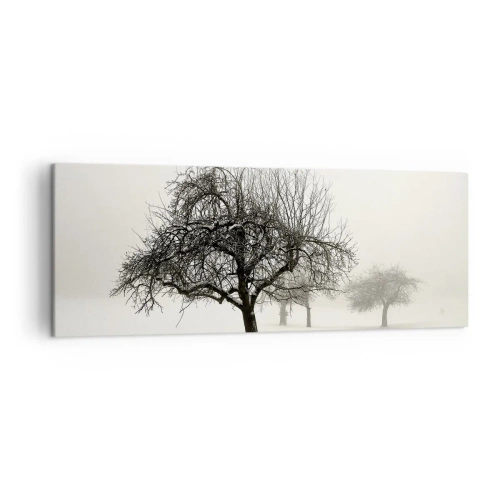 Cuadro sobre lienzo - Impresión de Imagen - Árboles en un campo cubierto de nieve rodeado de niebla. - 140x50cm - Sueño de invierno - Decoración de pared moderna para salón y dormitorio ARTTOR