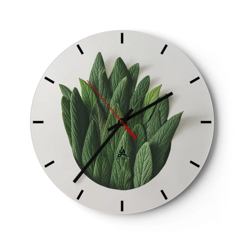 Reloj de pared - Reloj de vidrio - Hojas verdes con una textura distintiva sobre un fondo claro. - 30x30cm - Curiosidad desenfrenada - Decoración de pared moderna para salón, cocina y dormitorio ARTTOR