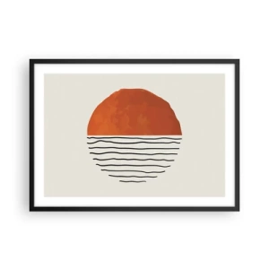 Póster en marco negro - Una puesta de sol minimalista sobre líneas onduladas - 70x50cm - En un ambiente japonés - Decoración de pared moderna para salón y dormitorio ARTTOR