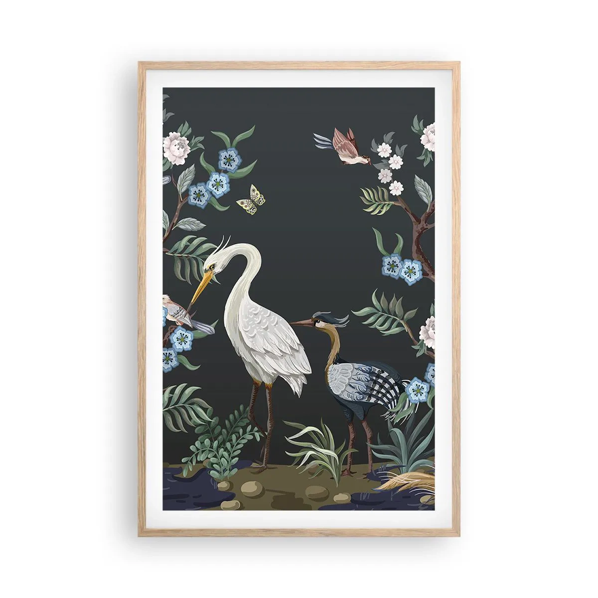 Póster en marco roble claro - Desfile de aves - 61x91 cm