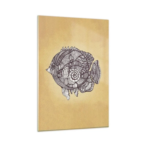 Cuadro sobre vidrio - Impresiones sobre Vidrio - Peces decorativos en estilo de dibujo con patrones. - 80x120cm - De un océano de ornamentos - Decoración de pared moderna para salón y dormitorio ARTTOR