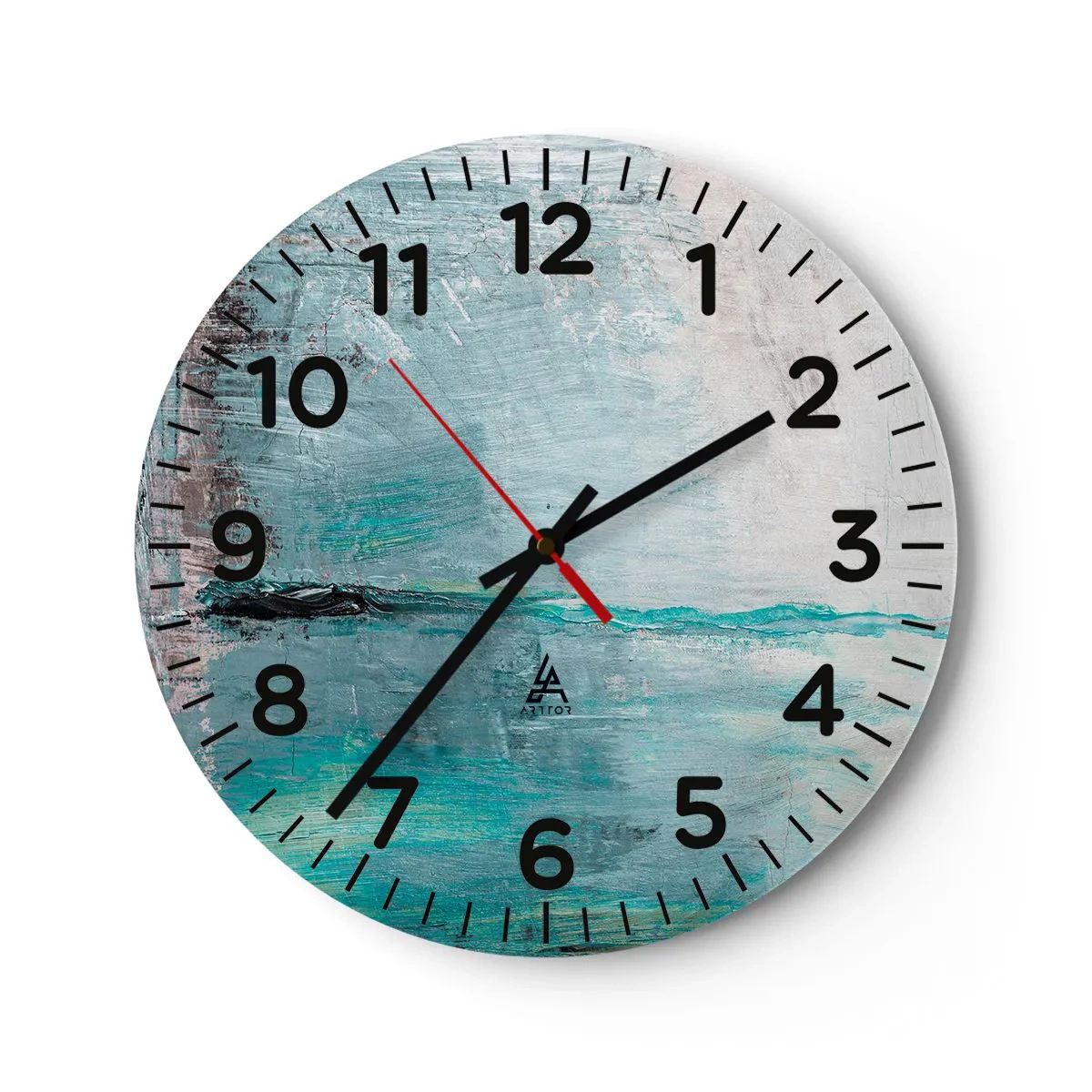 Reloj de pared - Reloj de vidrio - Horizontalmente sobre el azul - 30x30 cm