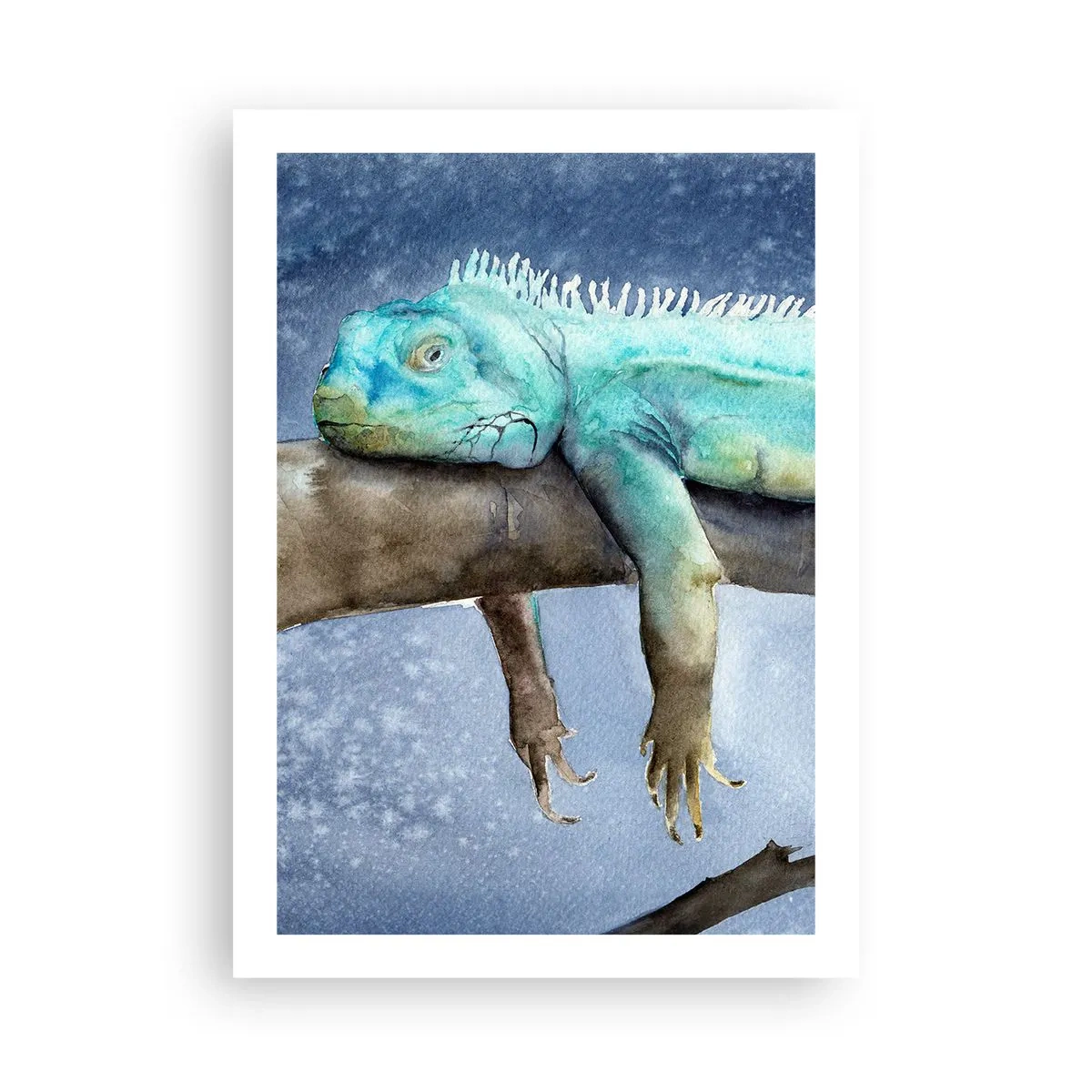 Póster - Una pintura de acuarela de una iguana descansando en una rama. - 50x70cm - Me siento bien, ¿y tú? - Decoración de pared moderna para salón y dormitorio ARTTOR