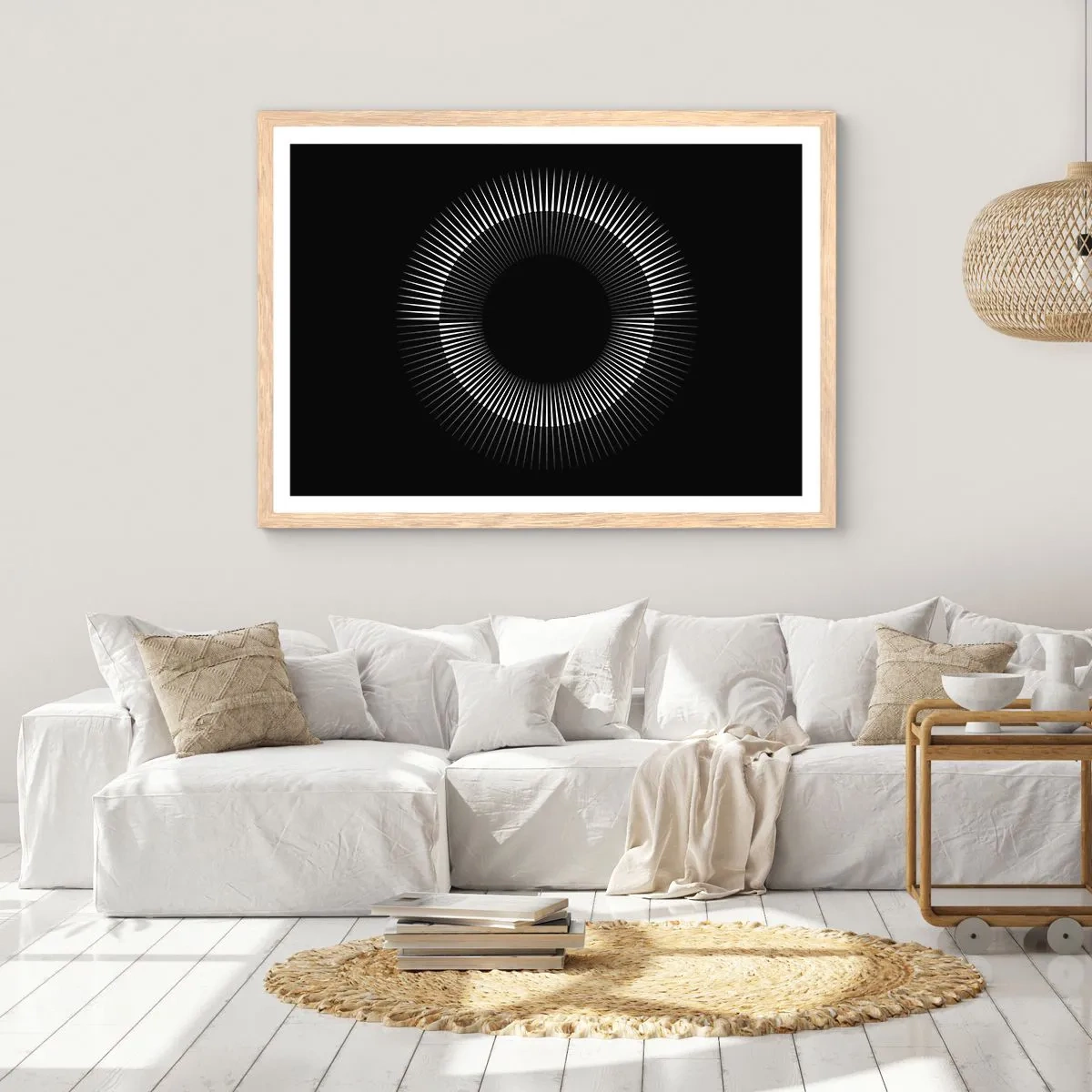 Póster en marco roble claro - Sol negro - 100x70 cm
