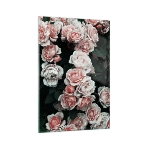 Cuadro sobre vidrio - Impresiones sobre Vidrio - Rosas rosadas sobre un fondo oscuro en una composición sutil. - 70x100cm - Conjunto de rosas - Decoración de pared moderna para salón y dormitorio ARTTOR