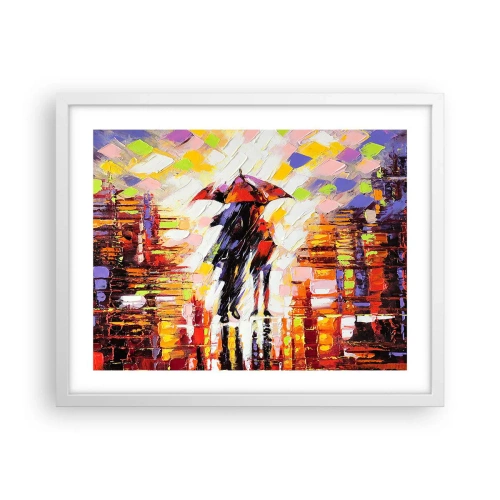 Póster en marco blanco - Juntos a través de la noche y la lluvia - 50x40 cm