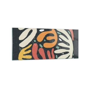 Cuadro sobre vidrio - Impresiones sobre Vidrio - Formas abstractas en colores cálidos sobre un fondo oscuro. - 120x50cm - Composición - Estoy a punto de atraparte - Decoración de pared moderna para salón y dormitorio ARTTOR