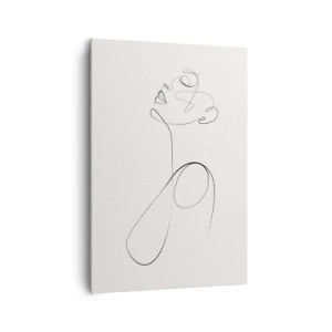 Cuadro sobre lienzo - Impresión de Imagen - Dibujo de rostro en arte lineal minimalista sobre fondo blanco - 70x100cm - En el bucle de los sueños - Decoración de pared moderna para salón y dormitorio ARTTOR
