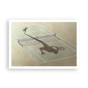 Póster - La sombra de un tenista en la cancha durante un partido de tenis. - 100x70cm - Véncete a ti mismo - Decoración de pared moderna para salón y dormitorio ARTTOR