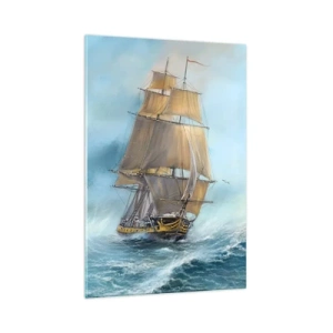 Cuadro sobre vidrio - Impresiones sobre Vidrio - Un velero en un mar tempestuoso - 70x100cm - Surcando las olas - Decoración de pared moderna para salón y dormitorio ARTTOR