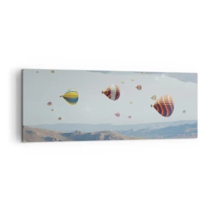 Cuadro sobre lienzo - Impresión de Imagen - Globos de colores sobre un paisaje rocoso. - 140x50cm - Aquí todo es posible - Decoración de pared moderna para salón y dormitorio ARTTOR