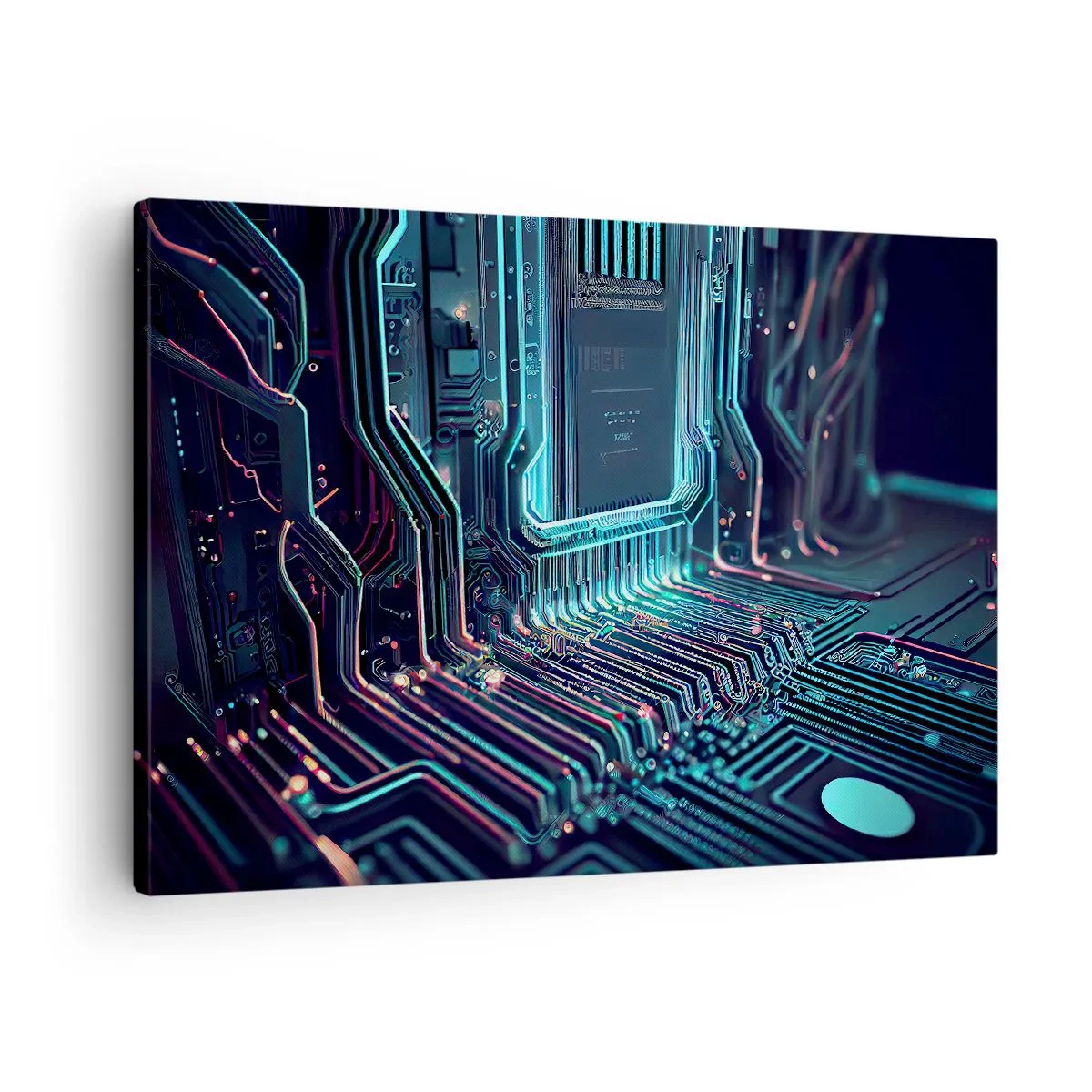 Cuadro sobre lienzo - Impresión de Imagen - Placa de circuito impreso tecnológico con pistas iluminadas - 70x50cm - Mi forma de pensar - Decoración de pared moderna para salón y dormitorio ARTTOR