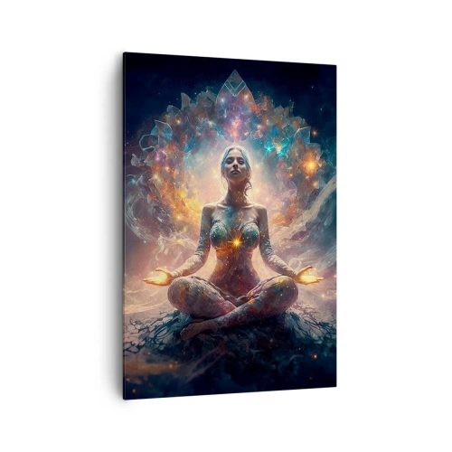 Cuadro sobre lienzo - Impresión de Imagen - Una figura meditando rodeada de patrones y colores energéticos. - 70x100cm - Flujo de buena energía - Decoración de pared moderna para salón y dormitorio ARTTOR