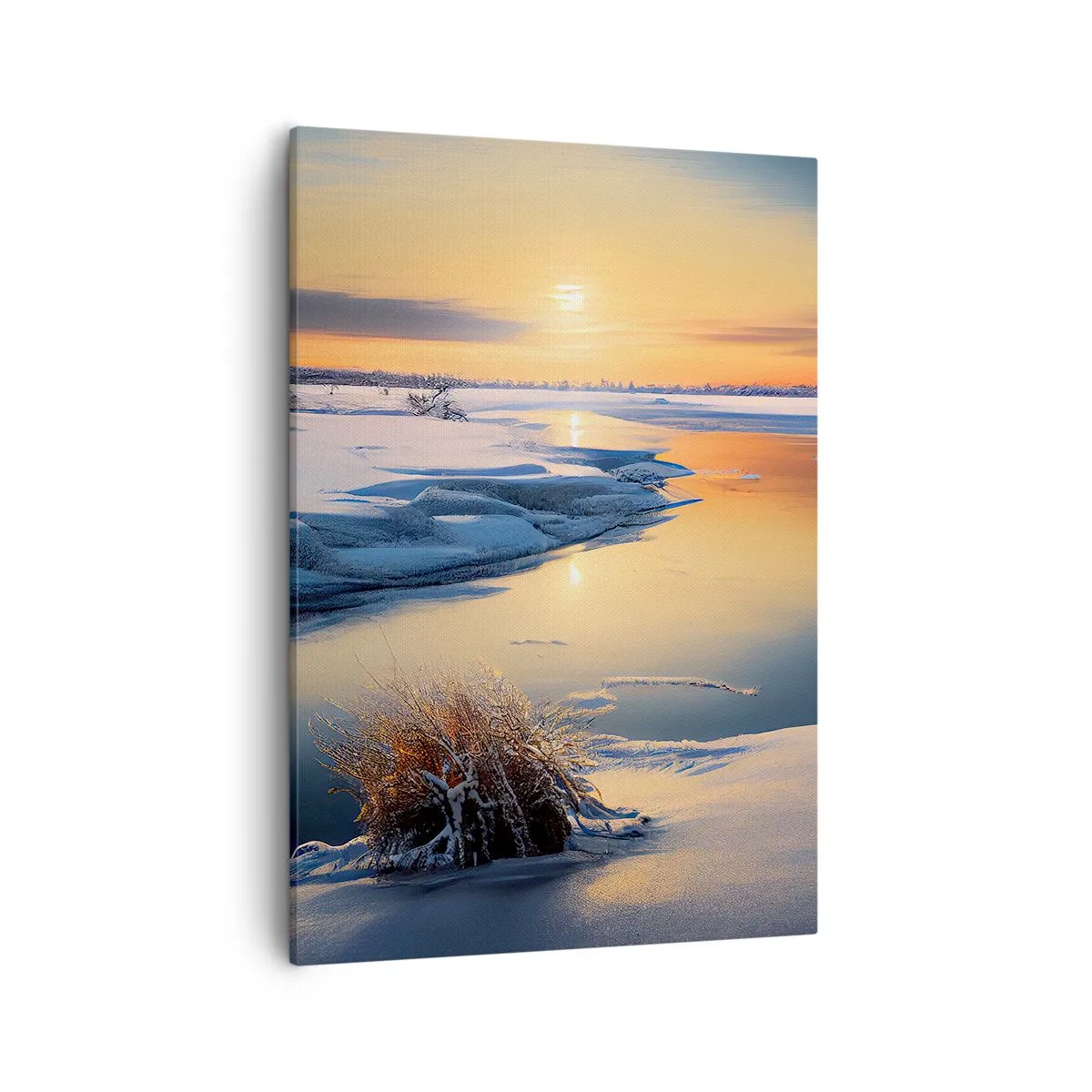 Cuadro sobre lienzo - Impresión de Imagen - Paisaje invernal con un río al atardecer - 50x70cm - Atardecer de invierno - Decoración de pared moderna para salón y dormitorio ARTTOR