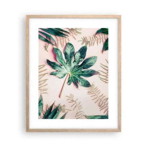 Póster en marco roble claro - Estudio de vegetación sobre fondo rosa - 40x50 cm