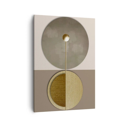Cuadro sobre lienzo - Impresión de Imagen - Círculos abstractos en tonos dorados y beige. - 50x70cm - Equilibrio perfecto - Decoración de pared moderna para salón y dormitorio ARTTOR